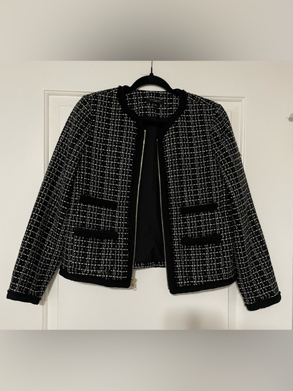 Ann Taylor Black White Tweed Boucle Blazer Jacket Size 10P